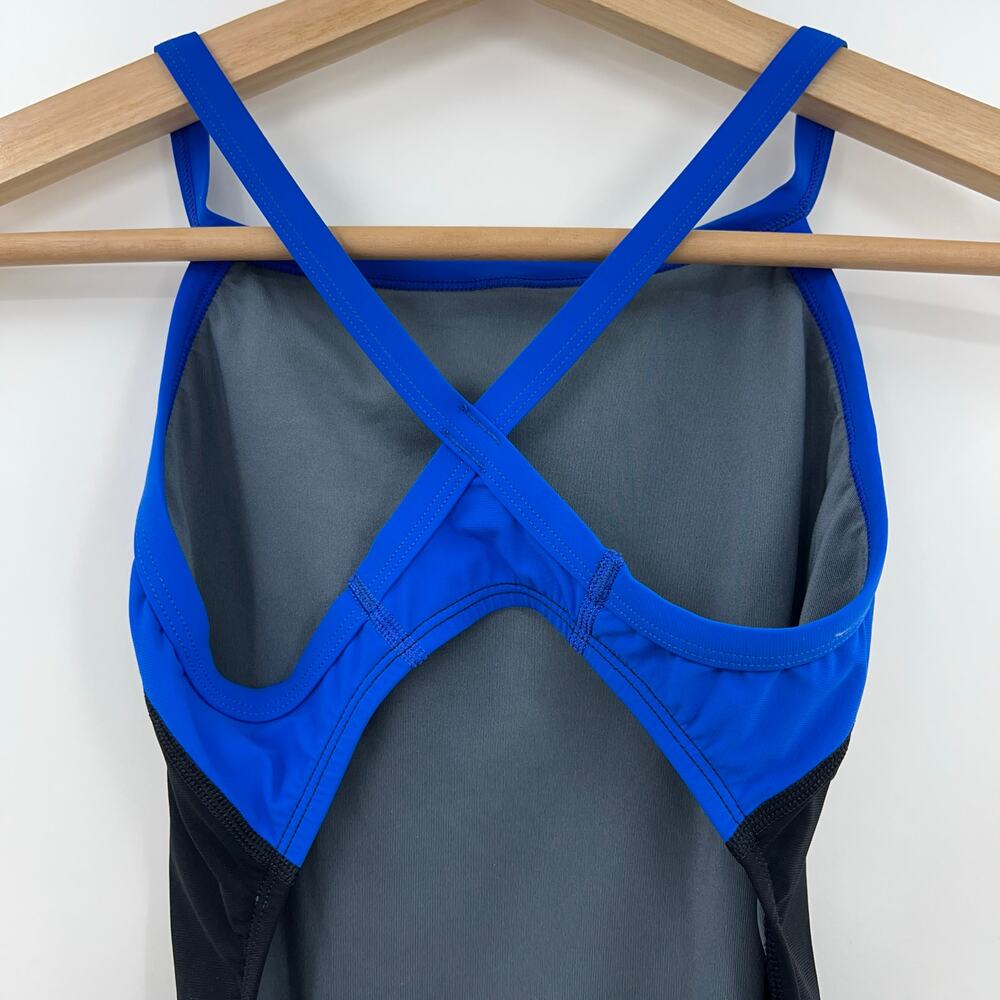 Speedo Power Plus One Piece Swimsuit Womens 28 Blue Black Crossback Athletic - Picture 7 of 12